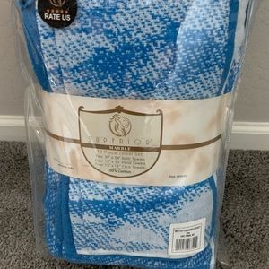 Superior cotton 10 piece marble towel set organic new blue